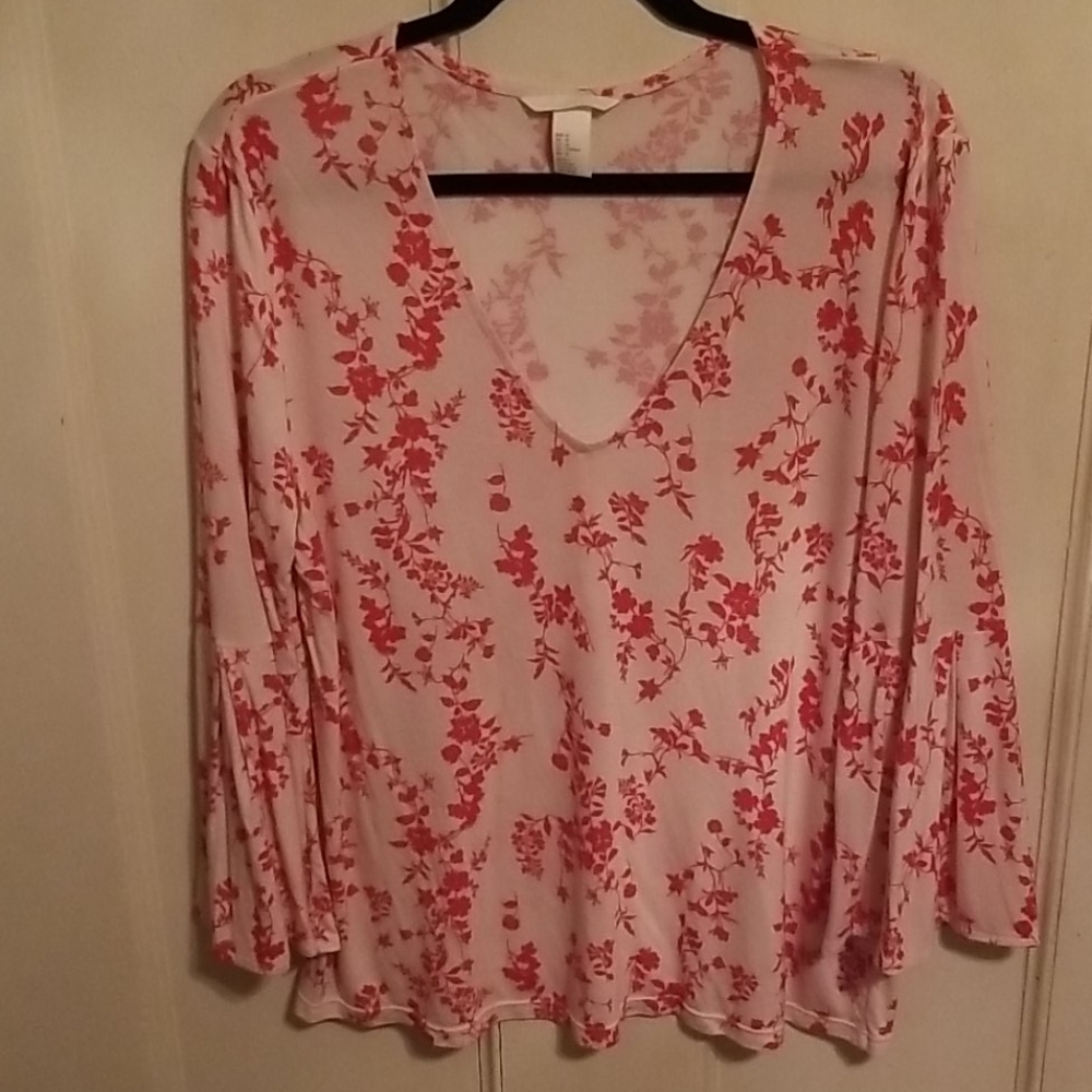 H&M Floral Flared Bell Sleeve Blouse